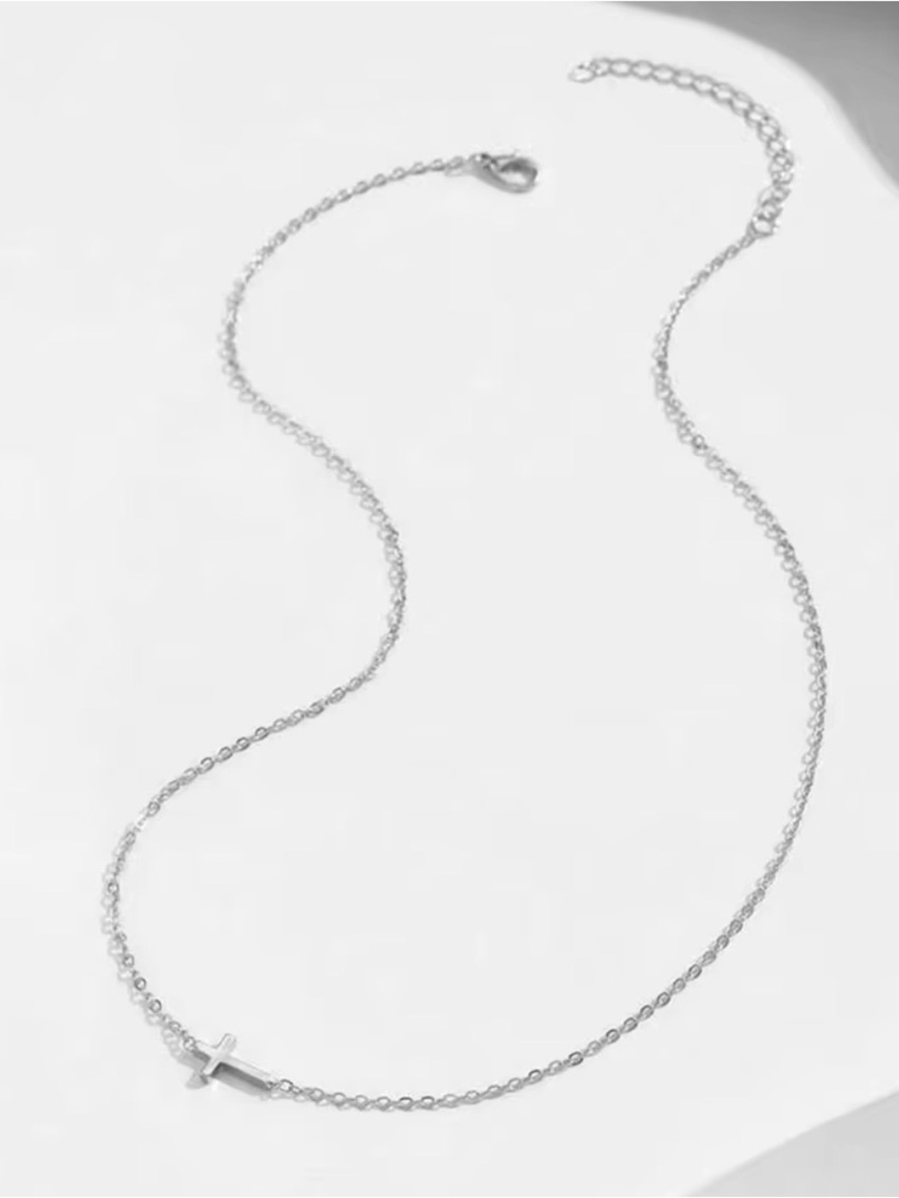 Silver Side Cross Pendant Necklace - Women Jewelry